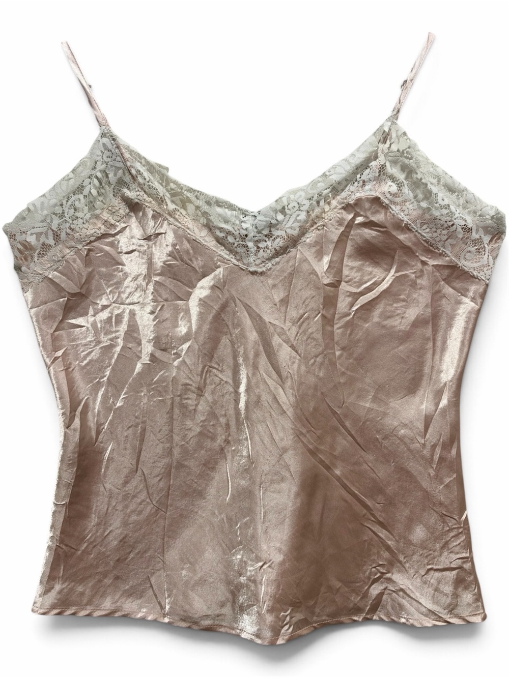Blush Pink Satin Lace Cami Tank Top XL Coquette Y2K
